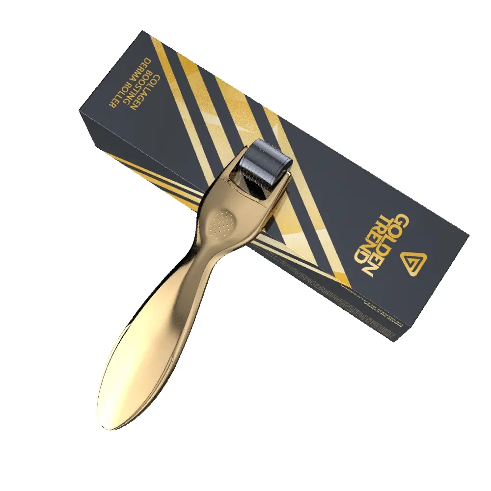 Golden Trend — gold dermaroller presented with black and gold packaging