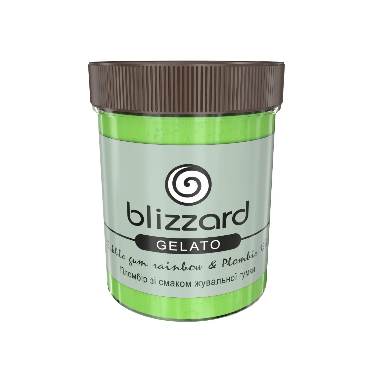 Blizzard Gelato Packaging — green container with a wrap label