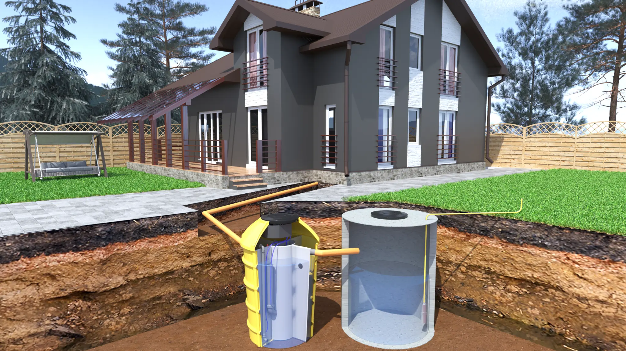 Residential Wastewater System — underground treatment system cutaway